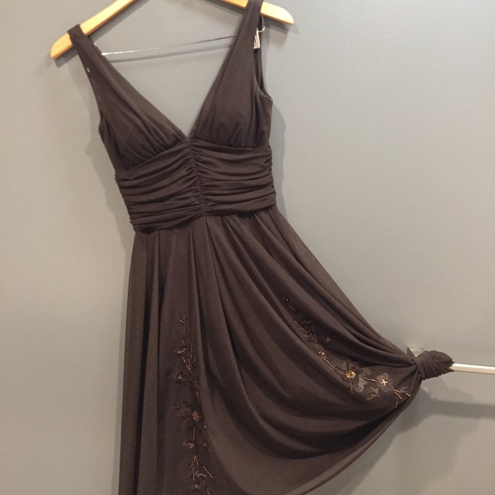 Beaded Coffee Cocktail Dress - London Times Sz 4